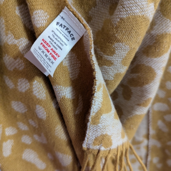 Fat Face Mustard and Cream Animal Print Scarf - Picture 2 of 3